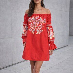 Free People Fleur Du Jour Embroidered Mini Dress Pockets S